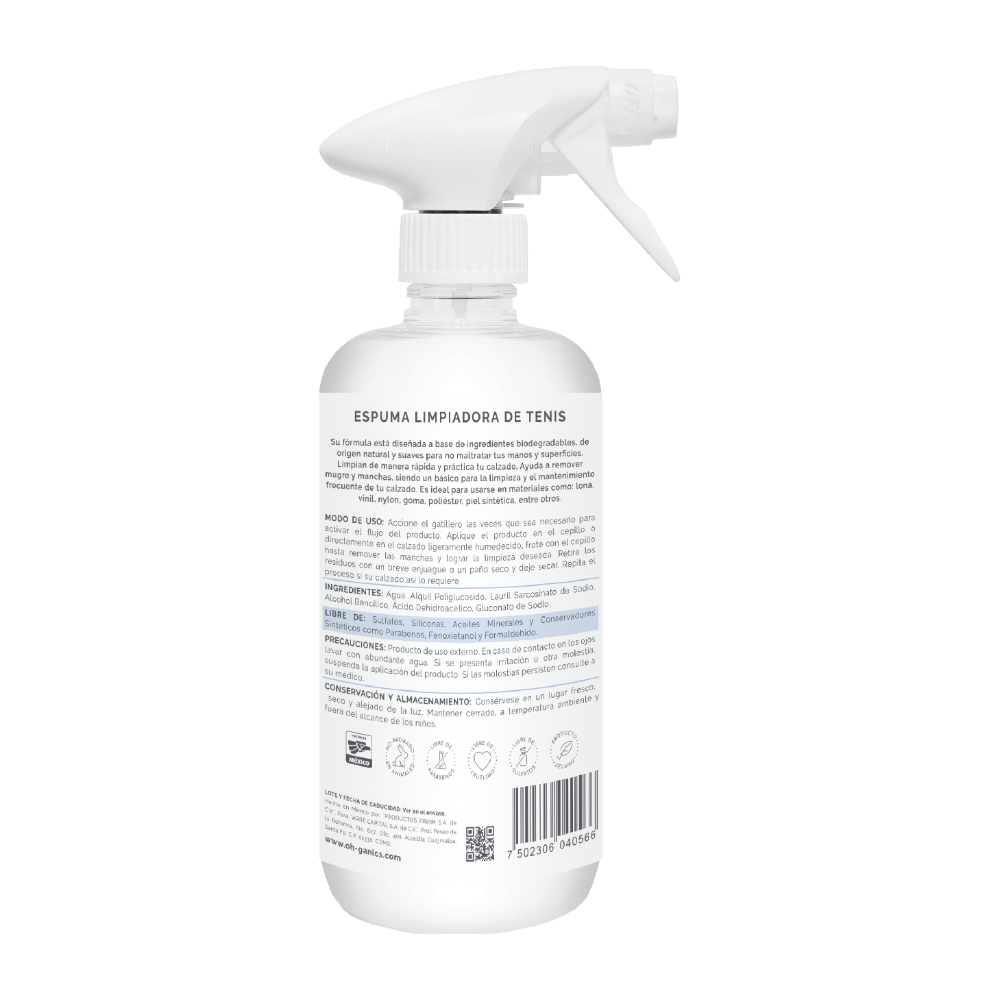 Limpiador de tenis en espuma OH!GANICS 500 ml
